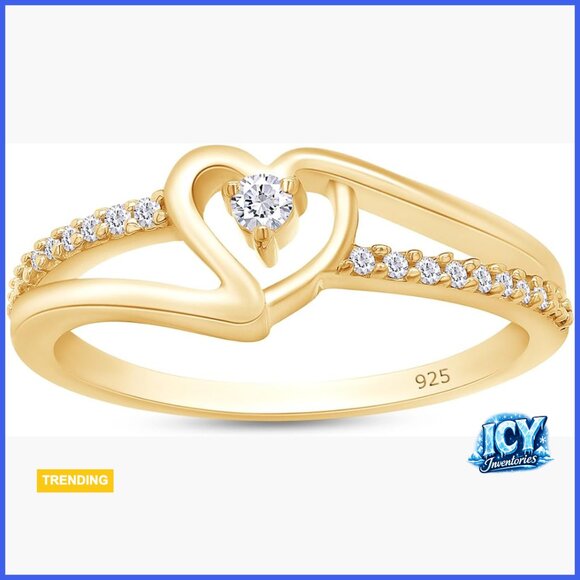 Heart Promise Ring 14K Gold Plated 925 Sterling Silver Stackable